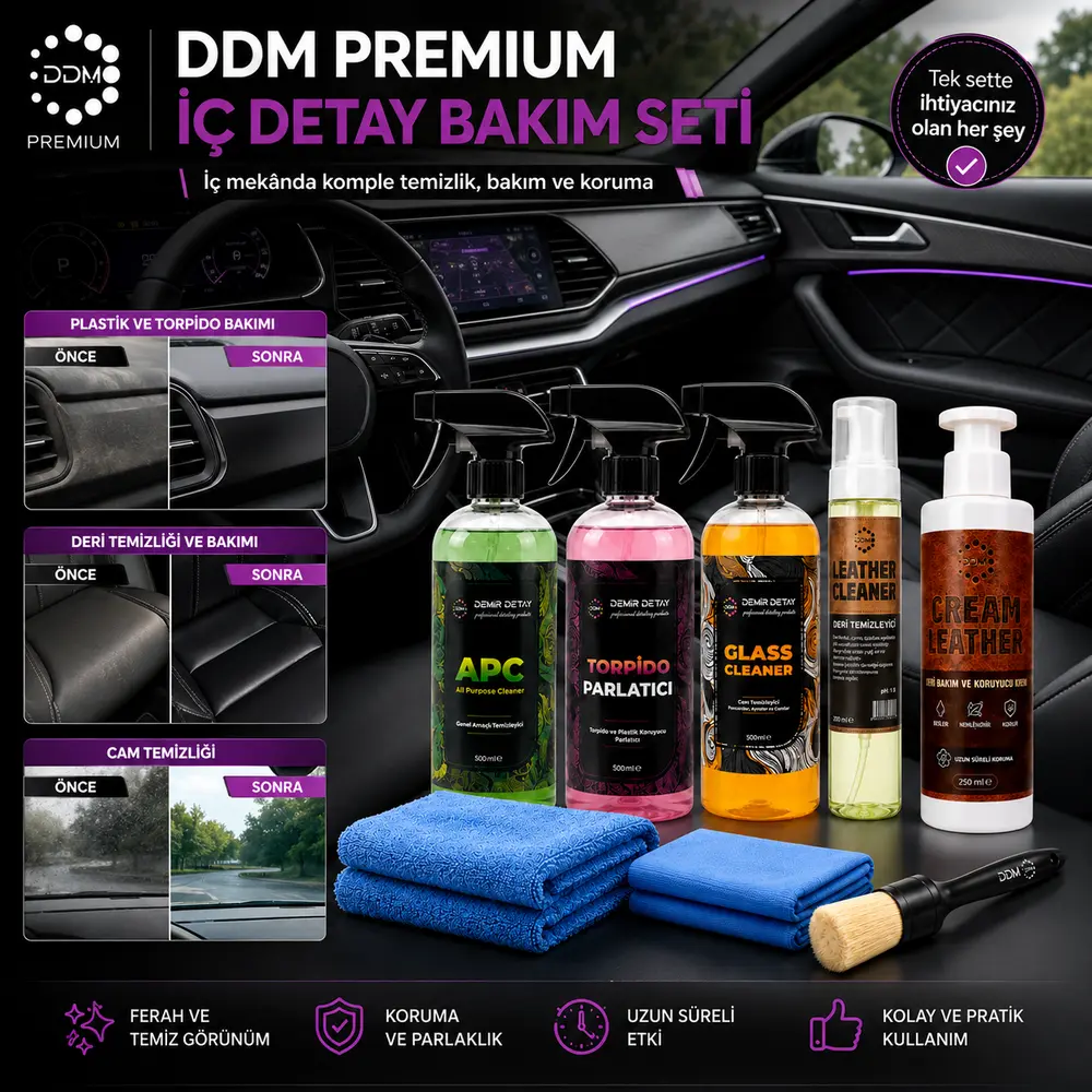 DDM Premium İç Detay Bakım Seti | Araç İçi Temizlik ve Koruma Seti DDMSET-IC01