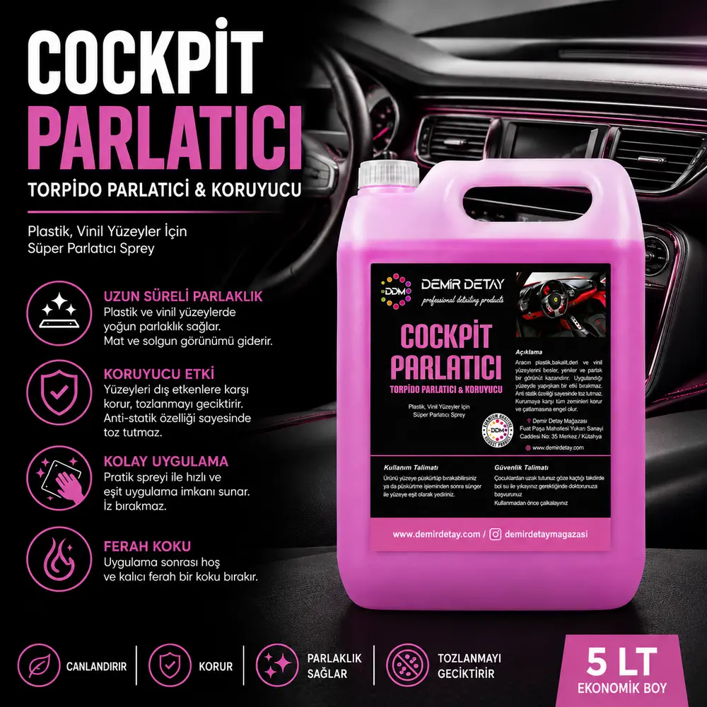 DDM Cockpit Torpido Parlatıcı ve Koruyucu 5 Lt | Mat Doğal Görünüm ve UV Koruma