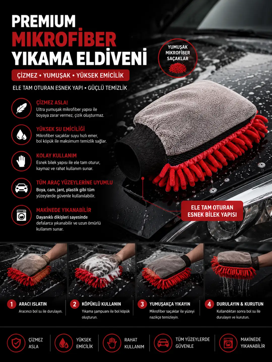 DDM Mikrofiber Oto Yıkama Eldiveni Jumbo | Çiziksiz Araç Yıkama Eldiveni