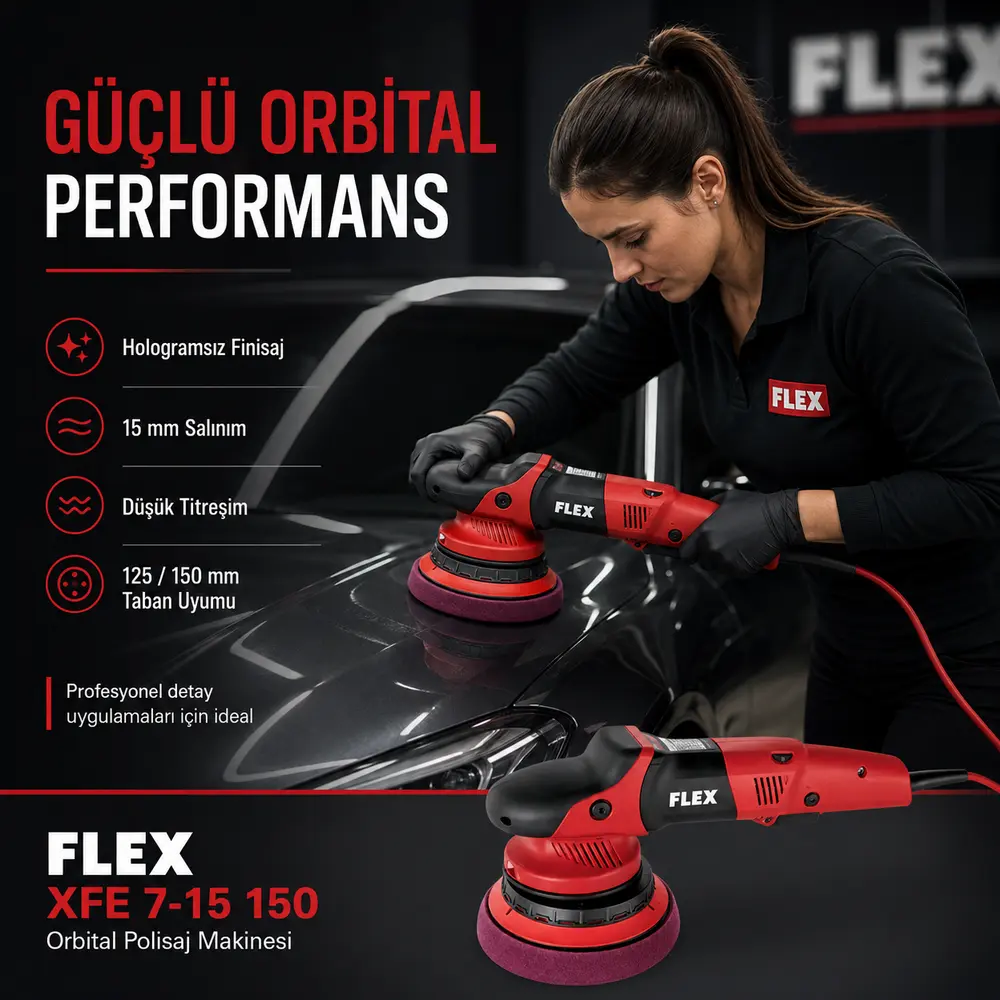 FLEX XFE 7-15 150 Orbital Çift Tabanlı Polisaj Makinesi Seti
