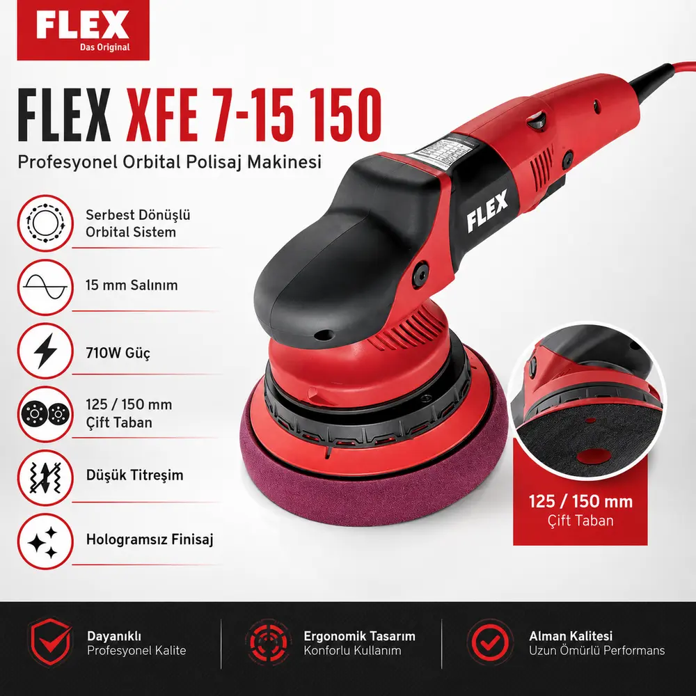 FLEX XFE 7-15 150 Orbital Çift Tabanlı Polisaj Makinesi Seti