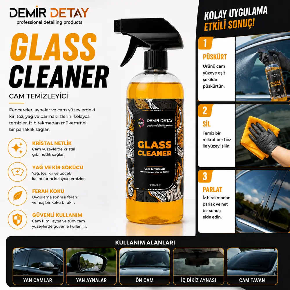 DDM Glass Cleaner Cam Temizleyici 500 ml | İz Bırakmayan Profesyonel Cam Temizleyici