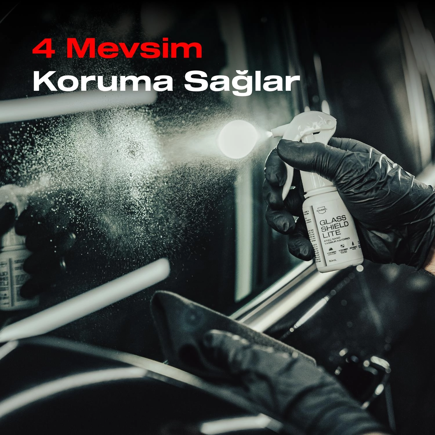 Nasiol Glasshield Lite Nano Yağmur Kaydırıcı-Cam Yüzey Seramik Kaplama Spreyi-1 Yıl Dayanım-50ml