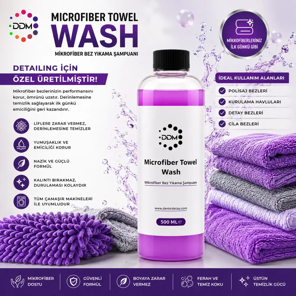 DDM Microfiber Towel Wash Mikrofiber Bez Yıkama Şampuanı 500 ML | Mikrofiber Temizleme ve Performans Koruma Şampuanı