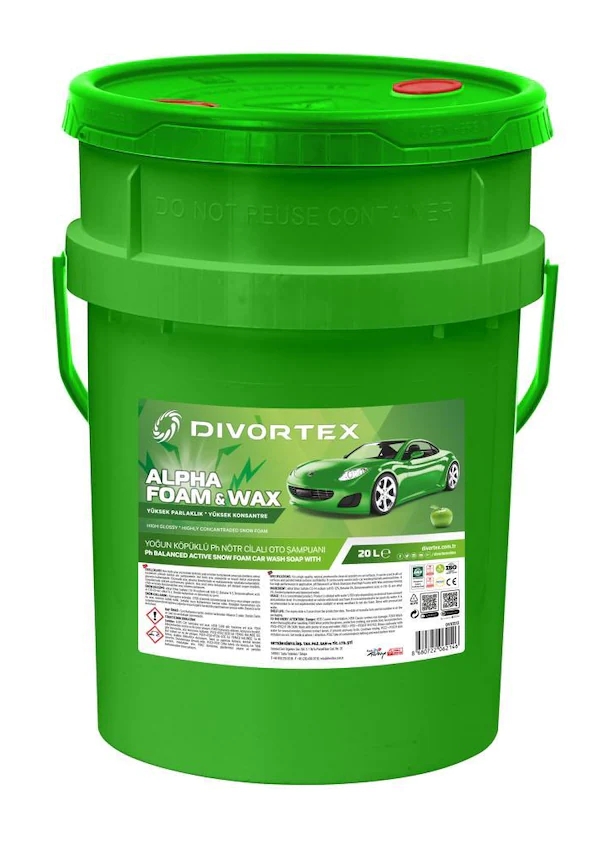 Divortex Alpha Foam pH Nötr Cilalı Oto Şampuanı Kova 20 LT | Yoğun Köpüklü ve Parlaklık Veren Oto Şampuanı