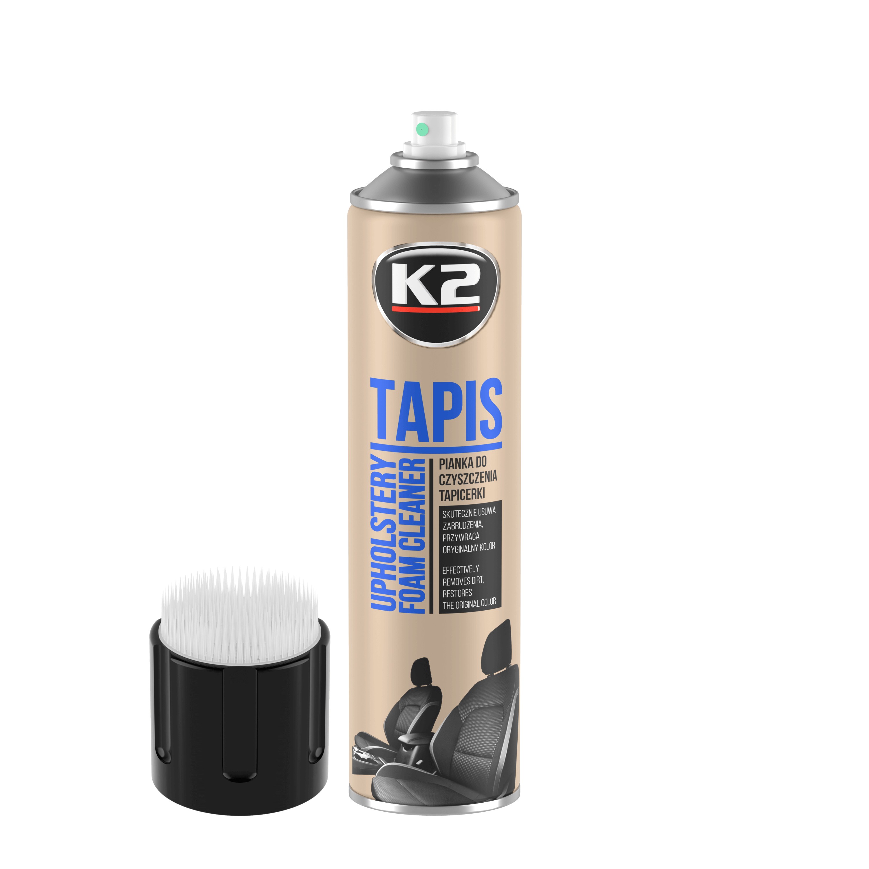 K2 Tapis Kumaş ve Halı Temizleme Köpüğü Fırçalı 600 ML | Koltuk, Döşeme ve Halı Leke Temizleyici