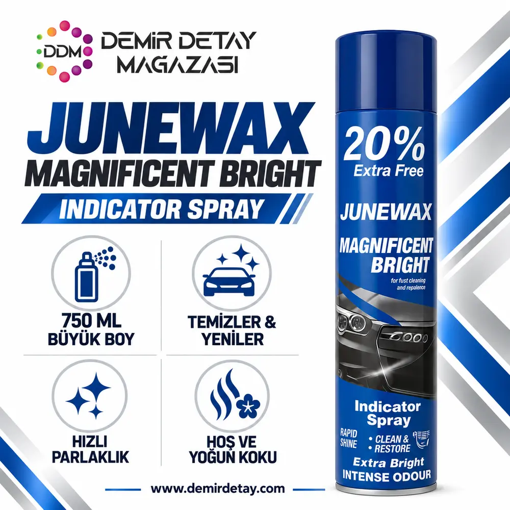 JuneWax Magnificent Bright Plastik, Vinil ve Ahşap Koruyucu Cila Aerosol 750 ML | Torpido ve Trim Yenileyici