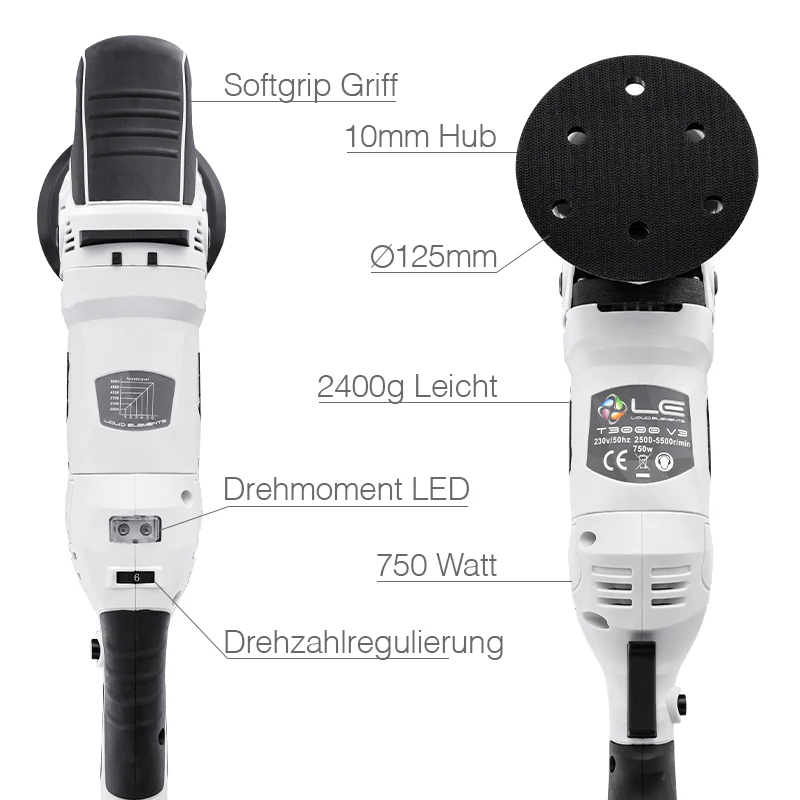 Liquid Elements T3000 Orbital Polisaj Makinesi 10mm Salınım 125 Taban