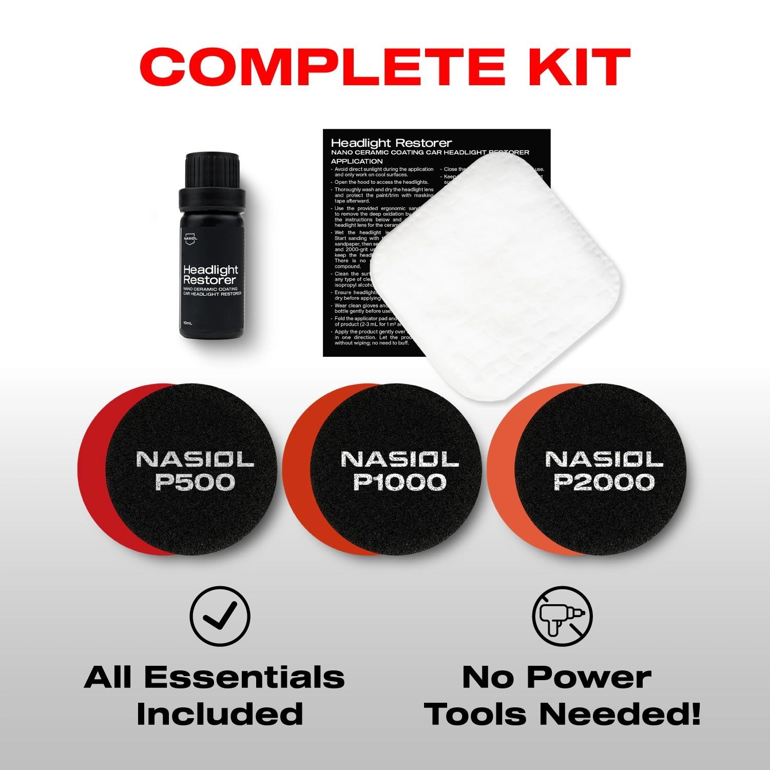 Nasiol Headlight Restorer Nano Seramik Far Yenileme ve Koruma Kiti-3 Yıl Dayanım-10ml