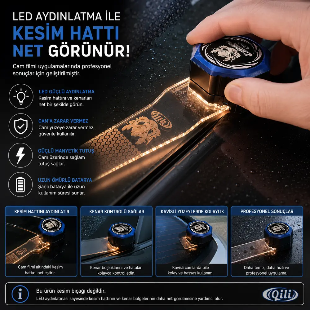 Qili Şarjlı Manyetik LED Cam Filmi Kesim Kontrol Aparatı Seti