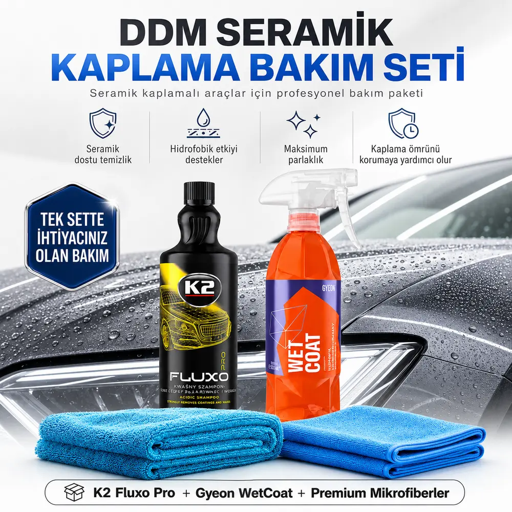 DDM Seramik Kaplama Bakım Seti | K2 Fluxo Pro, Gyeon WetCoat ve Premium Kurulama Havlusu DDM-SKB-001
