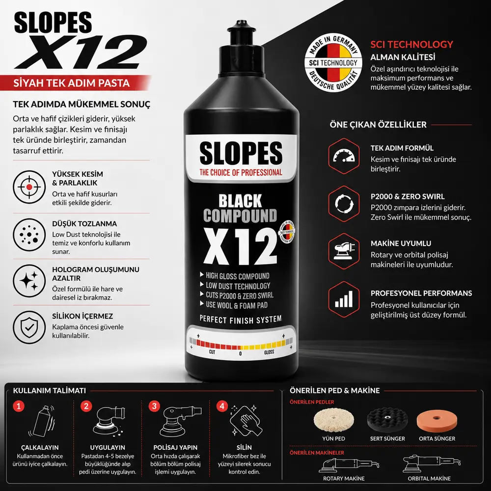 Slopes X12 Siyah Tek Adım Pasta 1 Litre