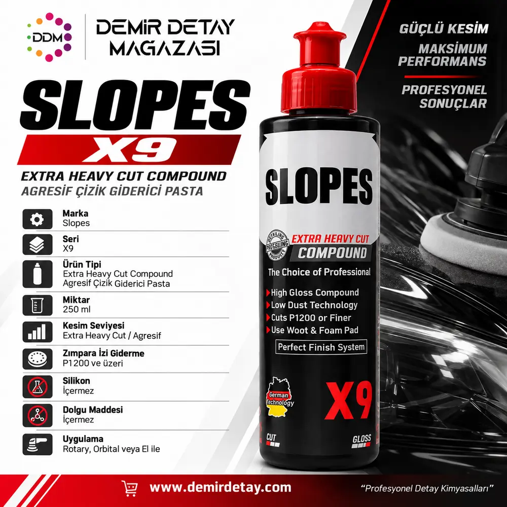 Slopes X9 Extra Heavy Cut Agresif Çizik Giderici Pasta 250 ml