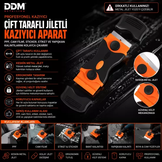 DDM PPF Cam Filmi Kazıma Bıçağı | Çift Taraflı Profesyonel Cam Kazıyıcı