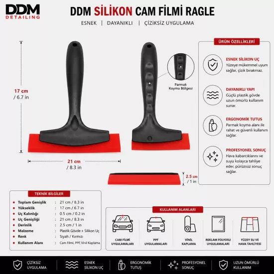 DDM Profesyonel Saplı Silikon Ragle Kırmızı Uç | PPF Cam Filmi ve Folyo Uygulama Aparatı