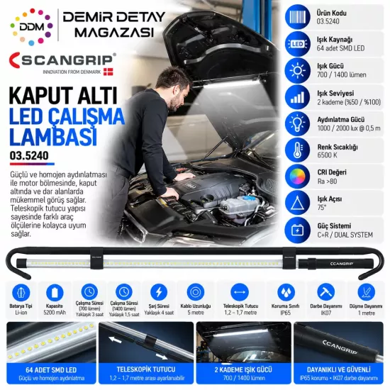 Scangrip BONNET C+R 1400 Lümen LED Motor Kaput Lambası