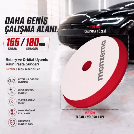 Menzerna Kalın Pasta Süngeri 180 mm Kırmızı