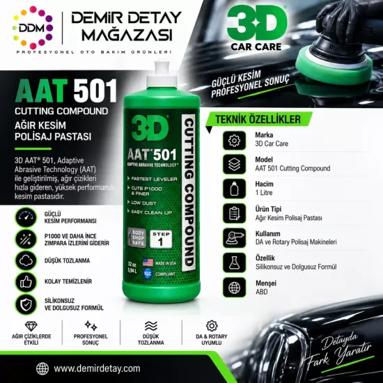 3D AAT 501 Çizik Giderici Pasta 1 Litre | Ağır Kesim Polisaj Pastası