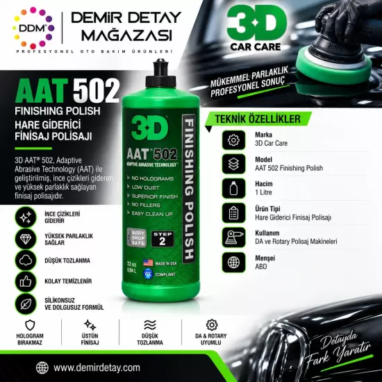3D AAT 502 Finishing Polish 1 Litre | Hare ve Hologram Giderici Polisaj