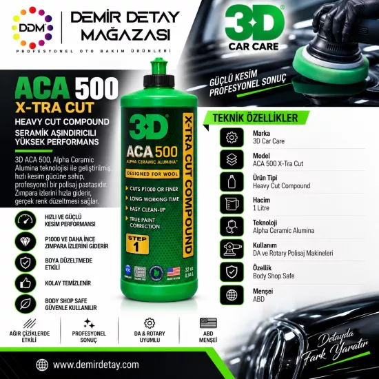 3D ACA 500 X-Tra Cut Compound 1 Litre | Profesyonel Ağır Kesim Pasta