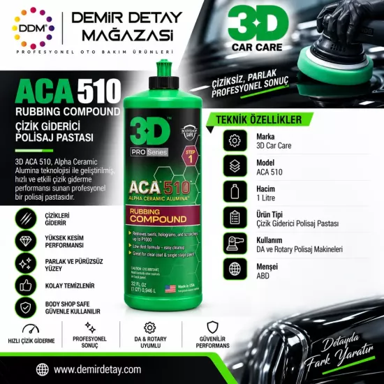 3D ACA 510 Çizik Giderici Pasta 1 Litre | Profesyonel Kesim Polisajı