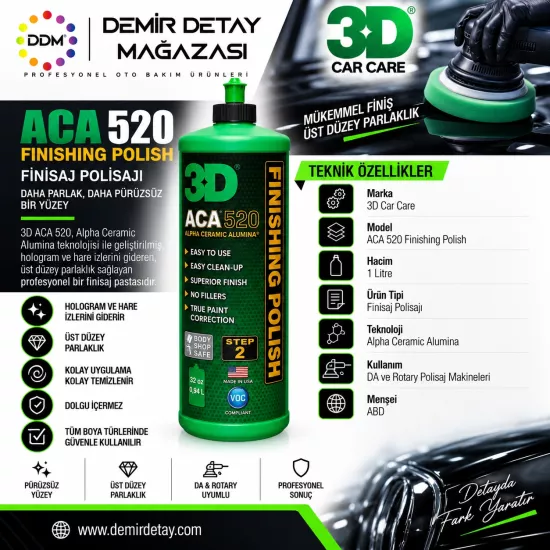 3D ACA 520 Finishing Polish 1 Litre | Hologram ve Hare Giderici Polisaj