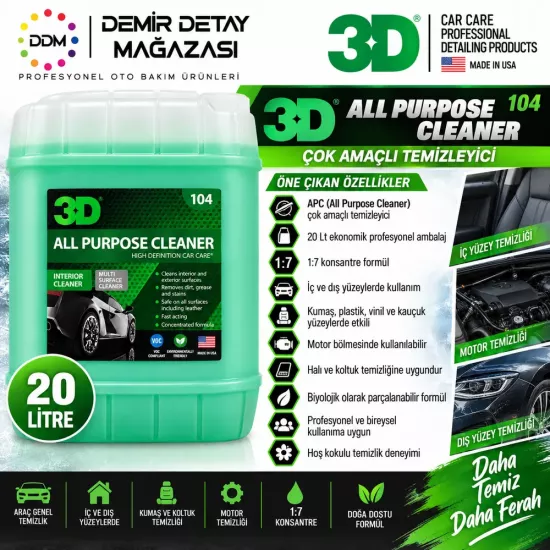 3D All Purpose Cleaner APC Genel Temizleyici 20 Lt | Konsantre Çok Amaçlı Temizleyici