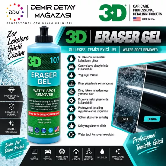 3D Eraser Water Spot Remover 500 Ml | Cam ve Boya Kireç Lekesi Giderici