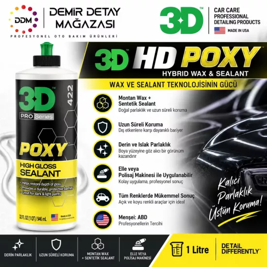 3D HD Poxy Montan Wax 1 Litre | Uzun Süreli Boya Koruma ve Wet Look Parlaklık