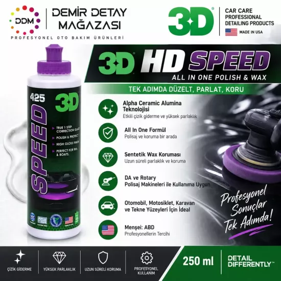 3D HD Speed 250 ml | All In One Polisaj, Parlatma ve Koruma