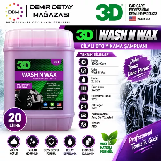 3D Wash N Wax 20 Litre | pH Nötr Cilalı Oto Şampuanı