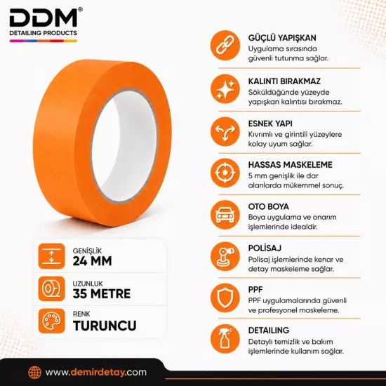 DDM 24 mm Turuncu Maskeleme Bandı | Profesyonel Detailing Maskeleme Bandı