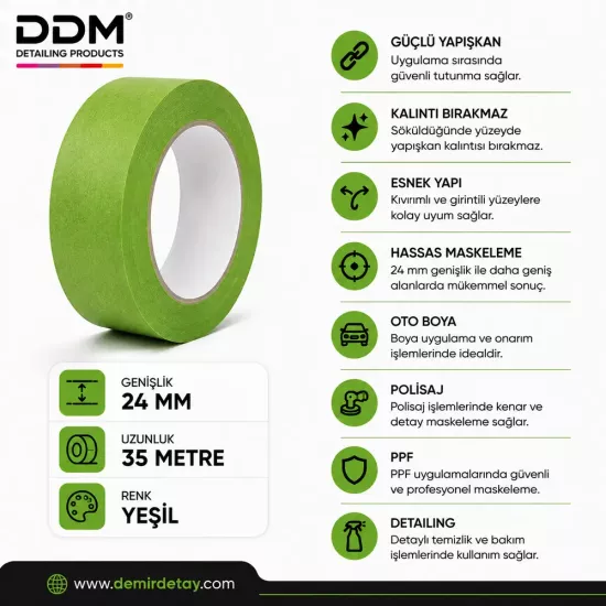 DDM 24 mm Yeşil Maskeleme Bandı | Profesyonel Detailing Maskeleme Bandı