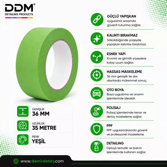 DDM 36 MM Yeşil Maskeleme Bandı | Profesyonel Otomotiv Maskeleme Bandı
