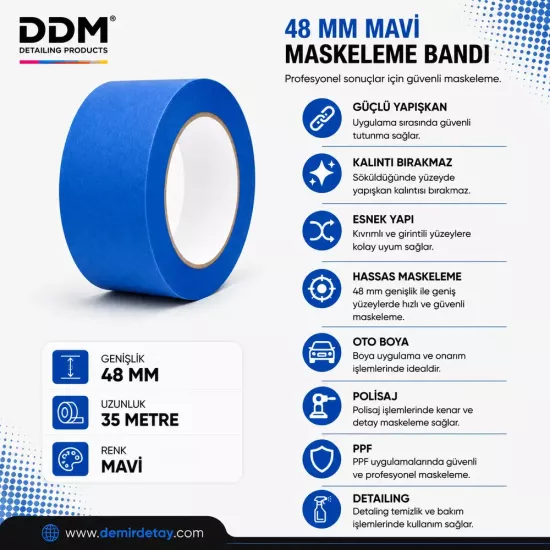 DDM 48 MM Mavi Maskeleme Bandı | Polisaj ve Boya Koruma Bandı