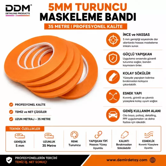 DDM 5 mm Turuncu Maskeleme Bandı 35 m