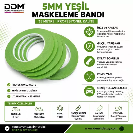 DDM 5 mm Yeşil Maskeleme Bandı 35 Metre