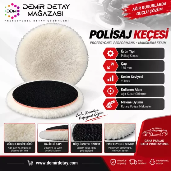 DDM Agresif Dayanıklı Keçe 165 mm | Profesyonel Yün Polisaj Keçesi