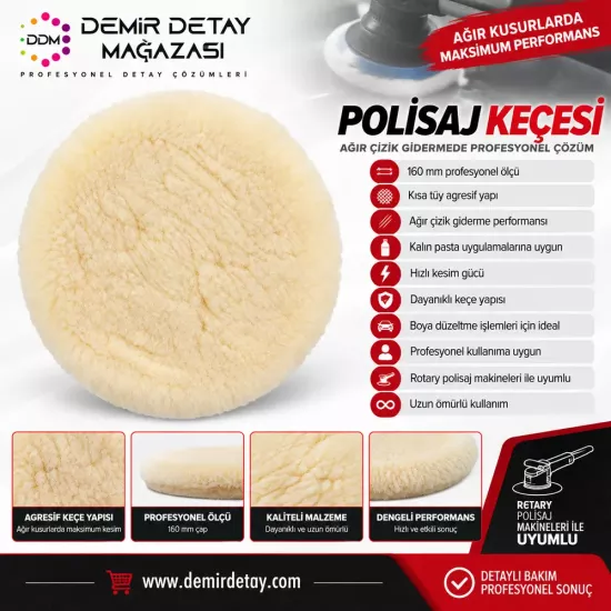 DDM Agresif Kısa Tüy Polisaj Keçesi 160 MM | Ağır Çizik Alma Keçesi