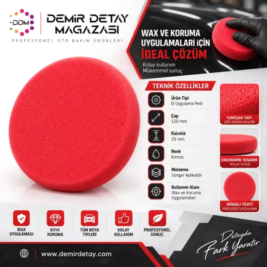 DDM El Pedi Kırmızı 120 mm | Wax, Sealant ve Cila Uygulama Süngeri