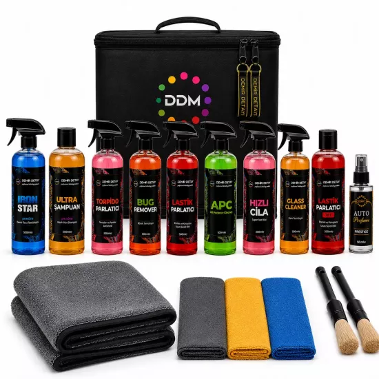 DDM Car Detailing Kit 17 Parça Çantalı Araç Bakım Seti | Profesyonel Detailing Kiti