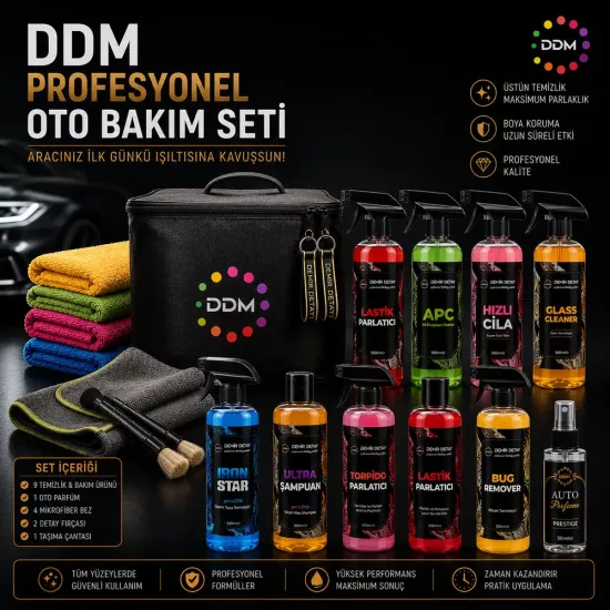 DDM Car Detailing Kit 17 Parça Çantalı Araç Bakım Seti | Profesyonel Detailing Kiti
