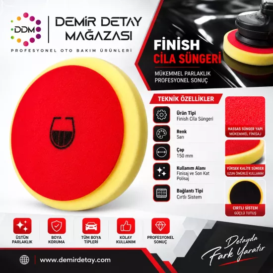 DDM Sarı 150 mm Finish Cila Süngeri | Son Kat Polisaj ve Finisaj Pedi