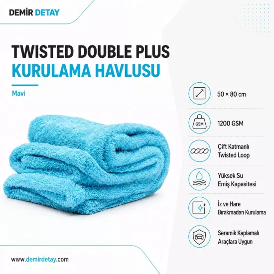 DDM Twisted Double Plus Blue 1200 GSM Kurulama Havlusu | Profesyonel Mikrofiber Havlu