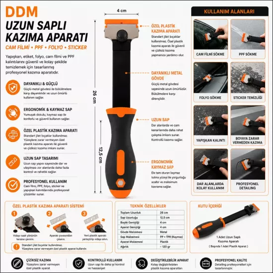 DDM Uzun Saplı Kazıma Aparatı Cam Filmi Spatulası