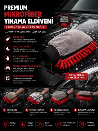 DDM Mikrofiber Oto Yıkama Eldiveni Çiziksiz Yıkama