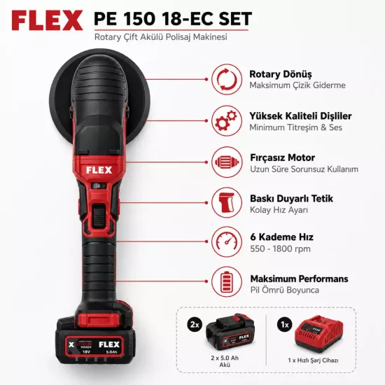FLEX PE 150 18-EC Akülü Rotary Polisaj Seti