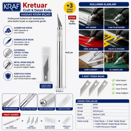 KRAF Kretuar Hassas Kesim Bıçağı 14,5 cm