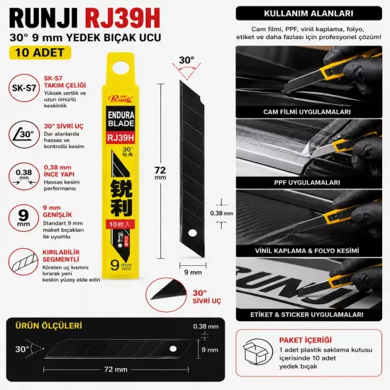 Runji RJ39H SK-S7 30° Yedek Bıçak 10 Adet
