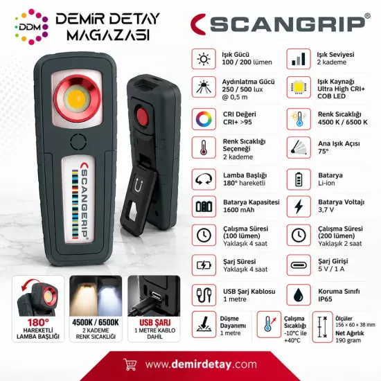 Scangrip MINIMATCH 200 Lümen CRI+ LED Detailing Lambası